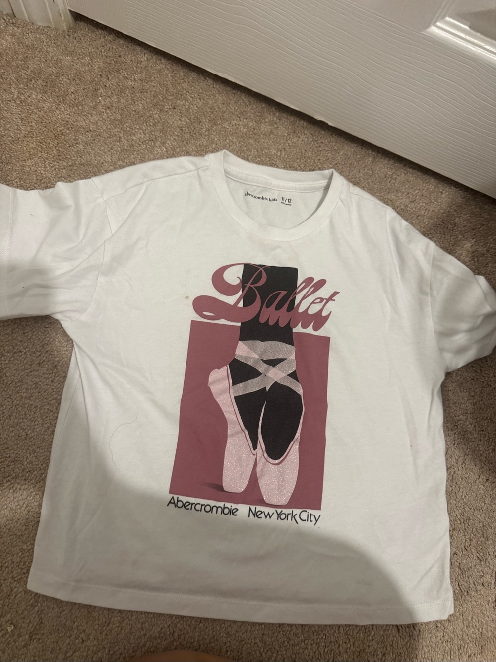 abercrombie kids White Tee with Pink Ballet Graphic
